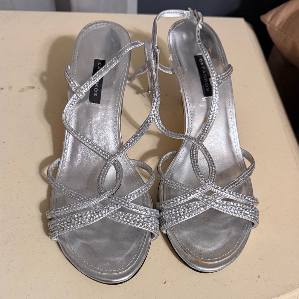 Caparros Metallic Silver Strappy Heels
